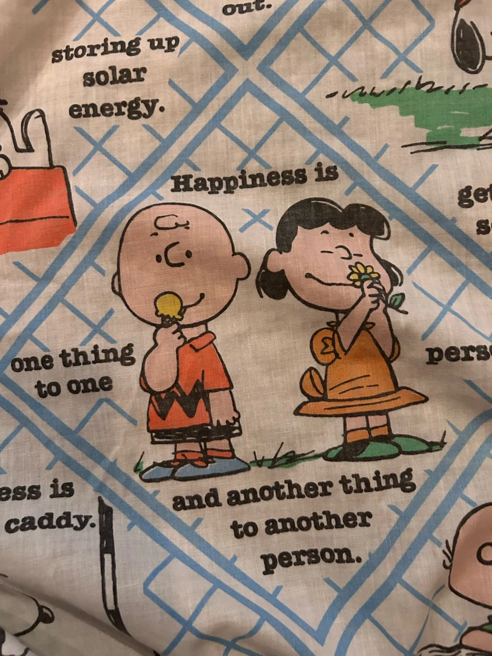 Vintage 1971 Snoopy Peanuts HAPPINESS IS Twin Fitted Sheet & Pillowcase